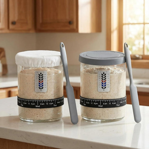 2 Pack 40oz Premium Pro Sourdough Starter Jar Kit - Large Wide Mouth Sourdough Bread Jar with Marked Feeding Band