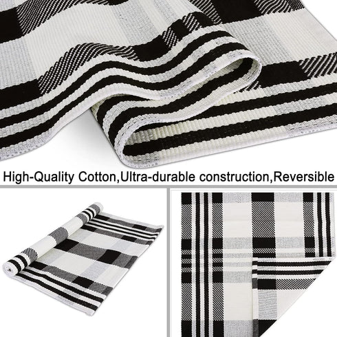 CAINANEL Buffalo Plaid Outdoor Rug, Black and White Hand-Woven Checkered 27.5 x 43 Inches Welcome Mat