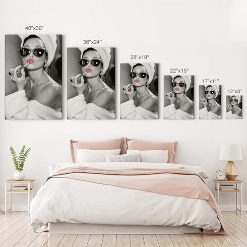 Audrey Hepburn Wall Art Makeup Pink Lipstick Canvas Print, Iconic Pop Art Home Decor, 12x8