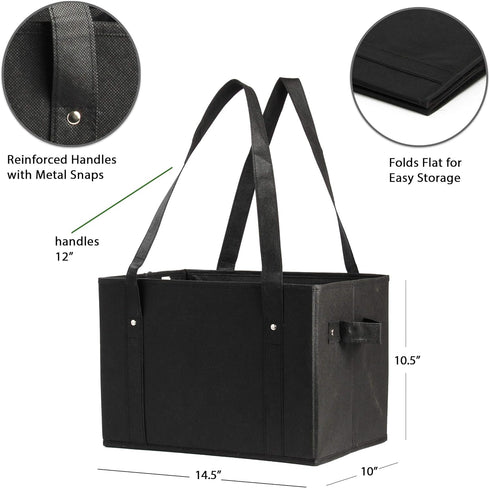 Set (Set 3) Earthwise Deluxe Collapsible Reusable Shopping Box Grocery Bag with Reinforced Bottom Storage Boxes Bins