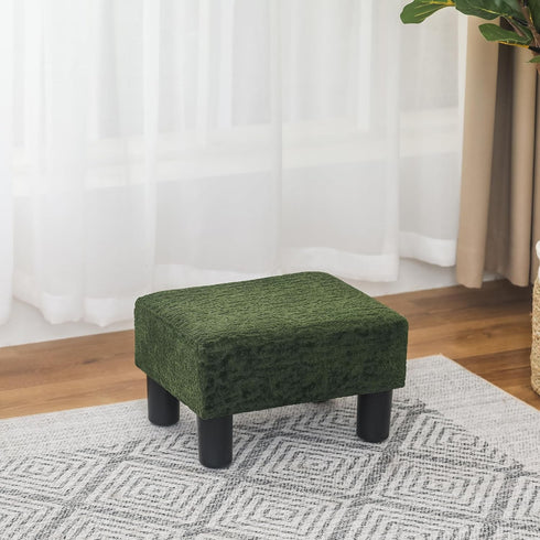 15" Adeco Flannel Small Footstool Ottoman for Footrest, Modern Velvet Rectangle Step Stool Extra Seating with Non-Skid