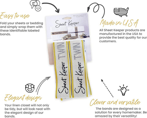 MADE IN THE USA - Sheet Keepers Closet Organization - Bed Sheet Organizer with Storage Bands for Linen