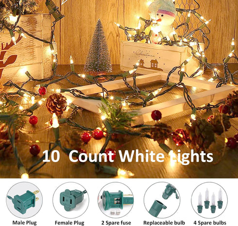 8FT 10 Count Bulbs LIDORE Super Bright Clear Mini Christmas Tree String Lights, Gift for Decoration, with Green Cord