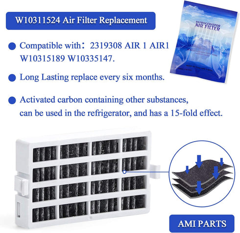AMI PARTS W10311524 AIR1 Fresh Flow Air Filter & W10346771A Produce Preserver Replacement for Refrigerator (Pack of 2)