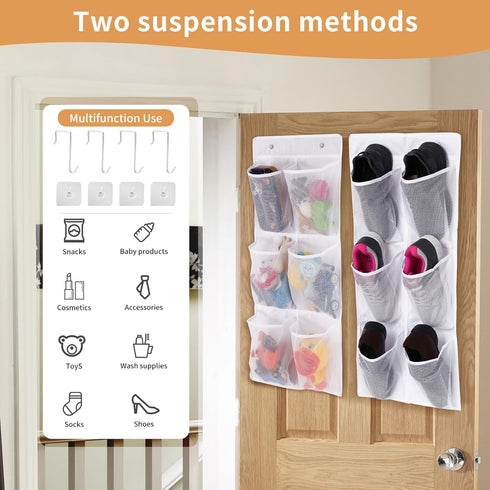 2 Pack, Closet, GOMAJI Over the Door/Wall Shoe Organizer, Narrow, Hanging Shoe Rack for Bathroom, RV, Pantry, Camping