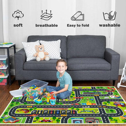 Kids Car Rug - Kids Road Play Mat, Suitable for Playroom, Classroom, and Bedroom