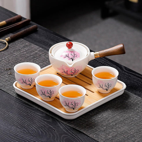 Set Set, Set 360 Set Set Set (4cups-Sakura) Japanese Tea Chinese Gongfu Tea Portable Teapot with Rotation Tea Maker