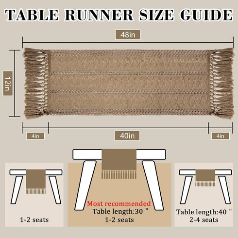 36 Inches yuboo Boho Short Table Runner Long, Spring Macrame Dresser Scarf with Tassels, Farmhouse Small Table Cover