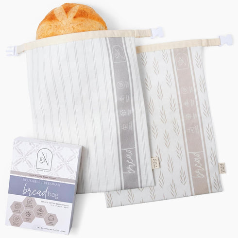 Reusable Bread Bags for Homemade Bread (2 Pack) - Cotton Beeswax Bags for Sourdough Bread Storage