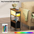 1 Creso hom Narrow Side Table with Charging Station and LED Light, End Table with Fabric Drawer, Skinny Nightstand
