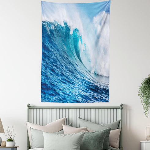 Lunarable Ocean Tapestry King Size, Sea Storm with Swirling Wave Print, Wall Hanging Bed Cover