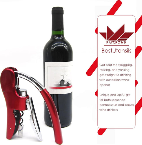 KAYCROWN Wine Bottle Opener, Vertical Lever Corkscrew with Built-in Foil Cutter, Manual Handheld Corkscrew