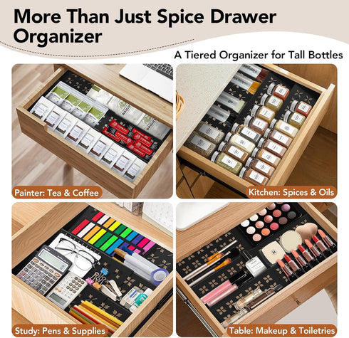 Idcymoul 3-Tier (11"-22" Spice Drawer Organizer Expandable Wide), Spice Rack for Cabinet with Funnel & Spice Labels