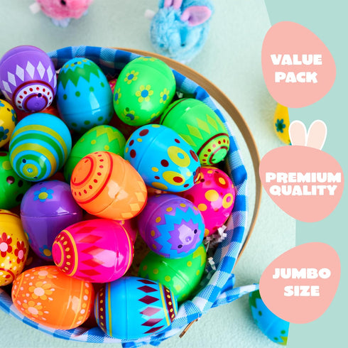 200 2.3" JOYIN Pcs Plastic Printed Bright Easter Eggs Tall for Easter Hunt, Basket Stuffers Fillers, Classroom Prize