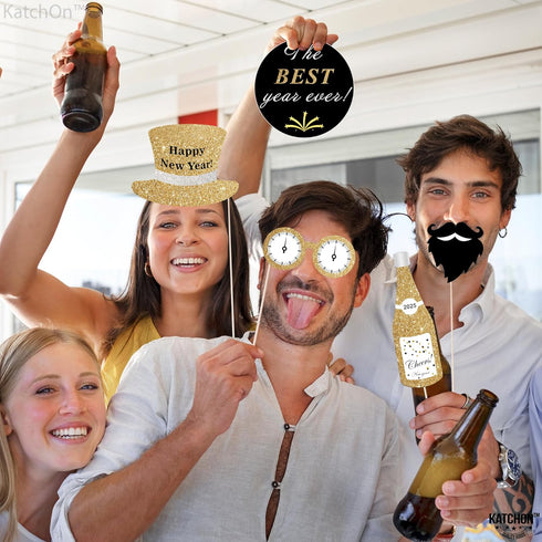 KatchOn Photo Booth Props for New Years Eve 2025 | Huge Pack of 35 | Happy New Year Decorations and Party Supplies