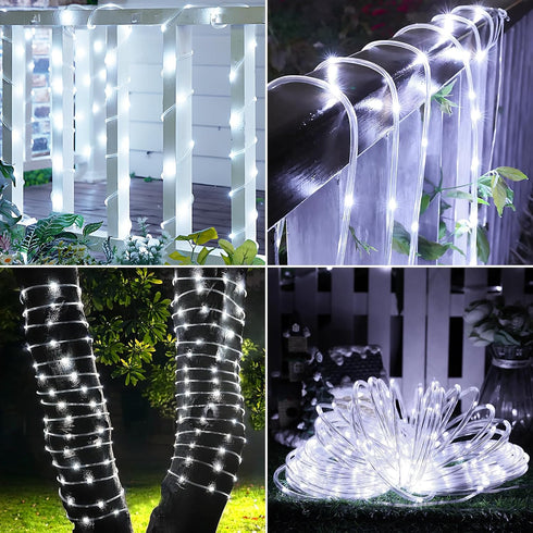 33ft 100LED 8 Solar Rope Lights, Solar String Lights, Modes Waterproof Solar Powered Outdoor Light, Flexible Clear Tube