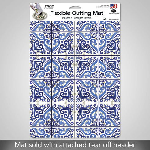 Cut N' Funnel Shades of Blue Designer Flexible Plastic Cutting Board Mat, 15" x 11.5", Easy to Clean, Made in the USA