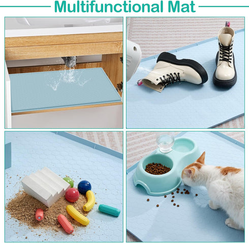 Under Sink Mat, 28" x 22" Silicone Mats for Kitchen, Waterproof Cabinet Organizers and Storage, Light Blue