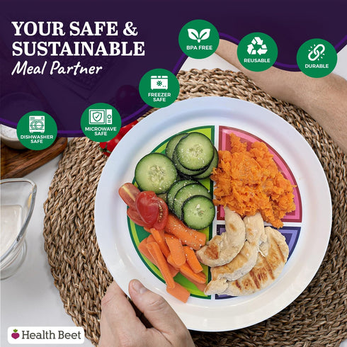 Health Beet 10” Macro Diet Portion Control Plate - Balanced Eating with 3 Flat Sections for Veggies, Carbs & Protein