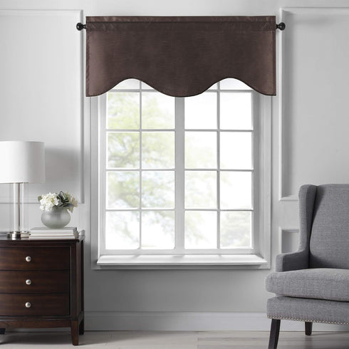 Elrene Home Fashions Colette Faux-Silk Scalloped Window Valance, Chocolate, 50 in x 21 in (Scalloped Valance)