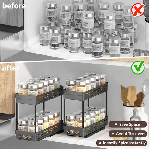 DABIGE 3 Packs Need:12'' Highx11'' Deepx5'' 10 2 Pull Out Spice Rack Organizer for Cabinet, Slide Out Spice Racks