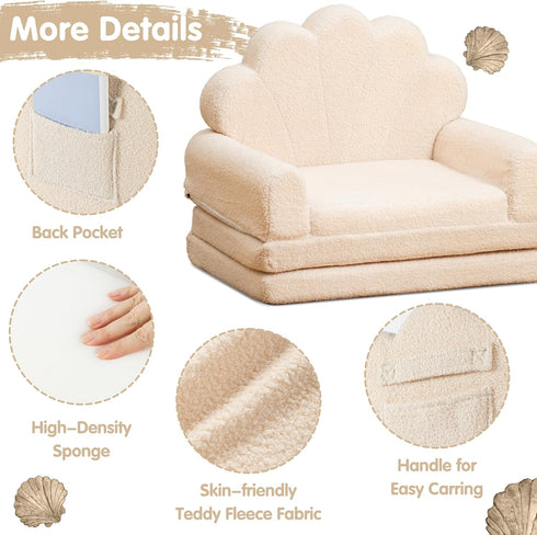 2-in-1 Kids Couch, Toddler Couch Fold Out, Comfy Toddler Chair, Convertible Kids Sofa to Lounger with Pocket
