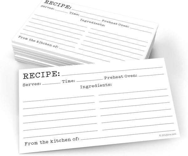 321Done Small 3x5 Recipe Cards (Set of 50) Vintage Typewriter - Double-Sided for Weddings and Gifts