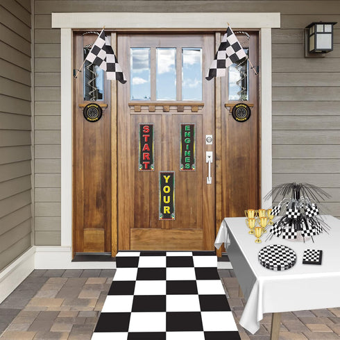Beistle 12-Pack Black & White Checkered Rayon Flags, Finish Line Flags for Racing, 11" x 18"