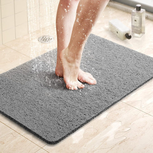 LuxStep Shower Mat - 24x16 inch Non-Slip Bath Mat with Drain, Quick Drying PVC Loofah for Tub, Shower, Bathroom (Grey)