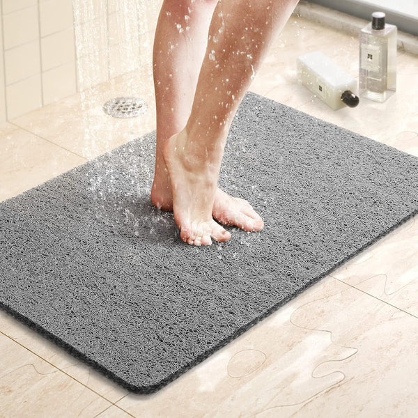 LuxStep Shower Mat - 24x16 inch Non-Slip Bath Mat with Drain, Quick Drying PVC Loofah for Tub, Shower, Bathroom (Grey)