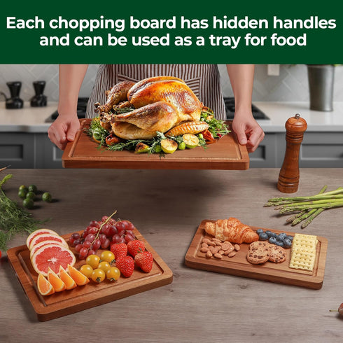 ADMKERS Set, (set 3) Wood Cutting Boards for Kitchen, Acacia Wooden Cutting Board Charcuterie Board, Large Solid
