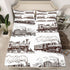 Set 3pcs 2 Manfei Train Kids Fitted Sheet Queen Size, Retro Steam Locomotive Train Bedding for Boys Girls Room Decor