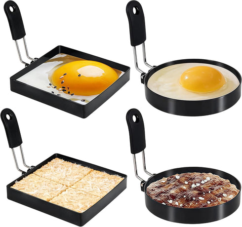 4 Pack Egg Rings for Frying Eggs, Round & Square Egg Cooking
