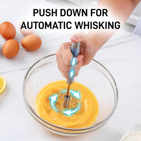 Zulay Egg Beater Whisk - Push Whisk for Cooking - Egg Whisk Mixer, Hand Mixer Manual, Automatic Whisk Cooking Tool - Hand Whisk for Kitchen Baking by Zulay Kitchen