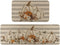 Fall Pumpkins with Flowers Kitchen Rugs, Set of 2, Autumn Harvest Thanksgiving Home Decor Mats