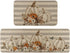 Fall Pumpkins with Flowers Kitchen Rugs, Set of 2, Autumn Harvest Thanksgiving Home Decor Mats