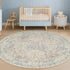 4ft Beige Blue Round Rug for Entryway - Small Circle Rug for Nursery, Living Room, Bedroom, Home Office, Boho Washable
