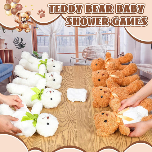 Seenelling 8 Sets Bear Blindfolded Diaper Changing Coed Baby Shower Games Kit Baby Dolls Bears Diapers for Bridal