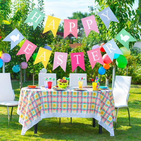 TUPARKA 2pcs Easter Banners, 'Happy Easter' Bunting Garland Decorations, Lightweight Hessian Pennant Shape