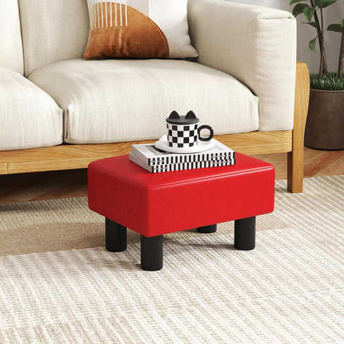 Giantex Small Foot Stool Ottoman, PU Leather Footrest with Storage, Padded Rectangle Footstool, Small Sofa Step Stool