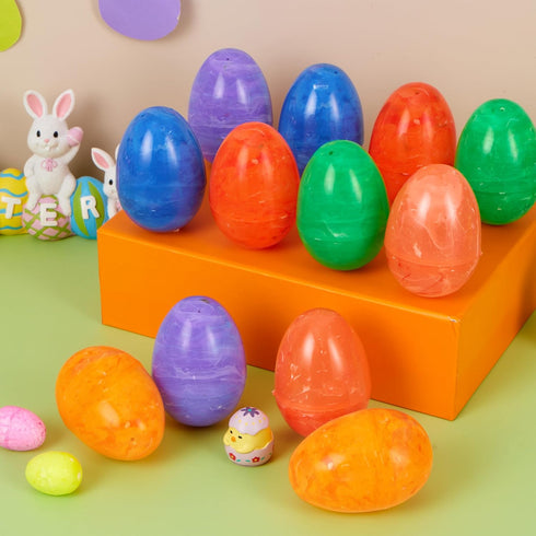 72 3.15" JOYIN Pcs Plastic Iridescent Printed Bright Easter Eggs Tall for Easter Hunt, Basket Stuffers Fillers