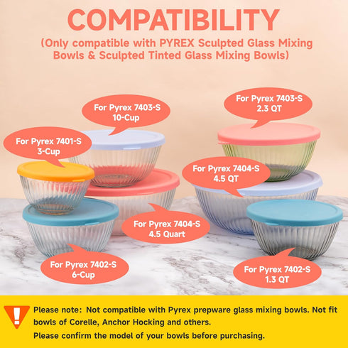 1 Pack Silicone Replacement Lids Only Fit for Pyrex 7404-S 4.5 Quart Sculpted Clear & Sculpted Tinted Glass Mixing Bowls, Extra Large Size Silicone Covers, Dishwasher & Microwave Safe by Purekra
