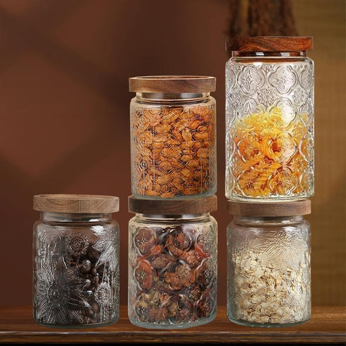 LYXFZQ 34 OZ Counter Vintage Glass Jar with Lid, Airtight Food Storage Canisters with Bamboo for Kitchen Pantry, Ideal