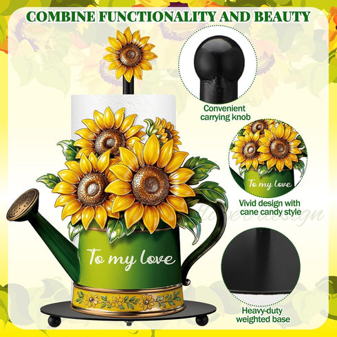 Countertop Summer Paper Towel Holder Kitchen Accessories Stand with Round Base Turtle Sunflower Gnome Bee Farmhouse