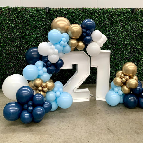 12inch Retro Navy Blue Gold and White Balloons, Pastel Dark Light Blue White Latex Balloons with Metallic Chrome Gold
