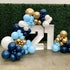 12inch Retro Navy Blue Gold and White Balloons, Pastel Dark Light Blue White Latex Balloons with Metallic Chrome Gold