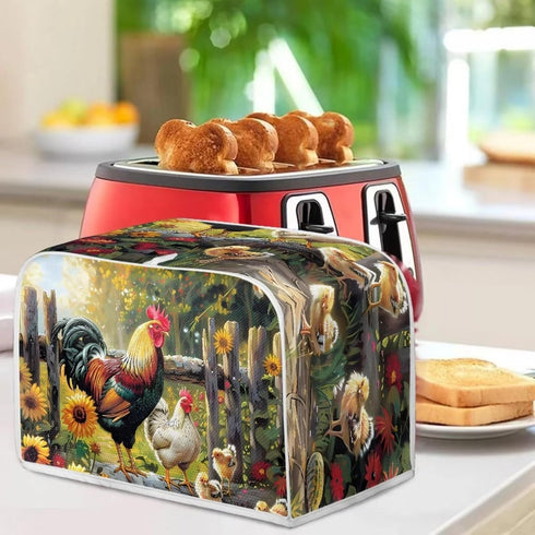 Sunflower Rooster Toaster Oven Cover: Quilted Polyester Fabric Dust-proof Cover for Small Appliance Protection