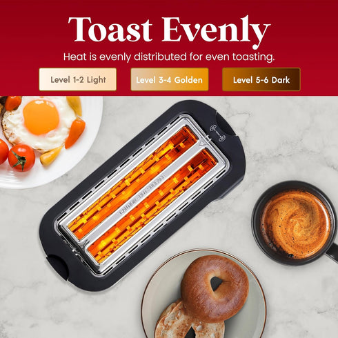 Elite Gourmet ECT5322 Long Slot 4 Slice Toaster, Countdown Timer, Bagel Function, Stainless Steel