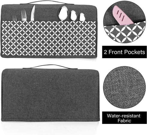 Yarwo 4 Slice Toaster Cover with Pockets and Top Handle, Nylon Toaster Cover Fits for Most 4 Slice Long Slot Toasters, Gray with Grid