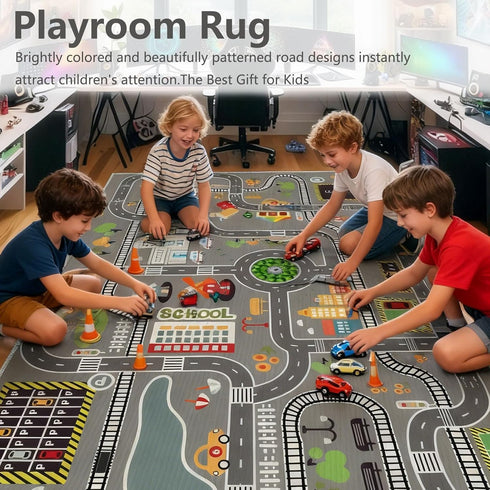 KEBEXXY Room,35X59Inch/90X150CM Kids Rug Play Mat Great for Playing with Cars and Toys,Educational Kid Road and Traffic